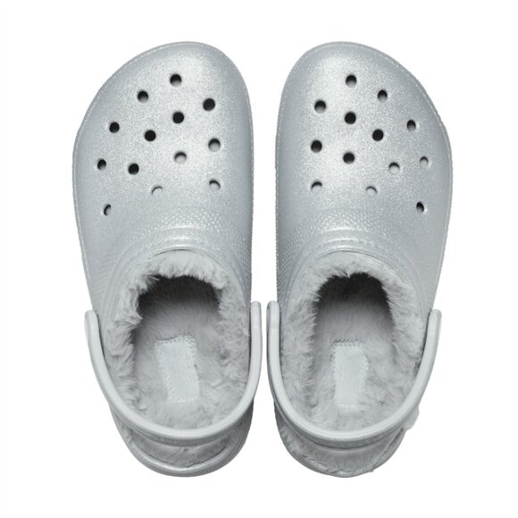 NEW CROCS Sizes 7-10 Women's Classic Fuzz Lined Glitter Clog - Silver - Picture 6 of 6